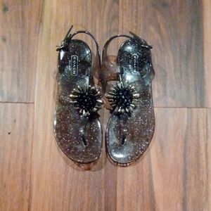 COACH Hilda Smoke Clear Beaded Glitter Thong Jelly Sandals